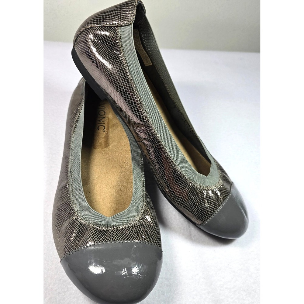Vionic Allora Ballet Women Sz 9.5 Flat Leather Shoe Orthaheel‎ Snakeskin Comfort